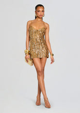 Saros Feather Sequin Crochet Dress